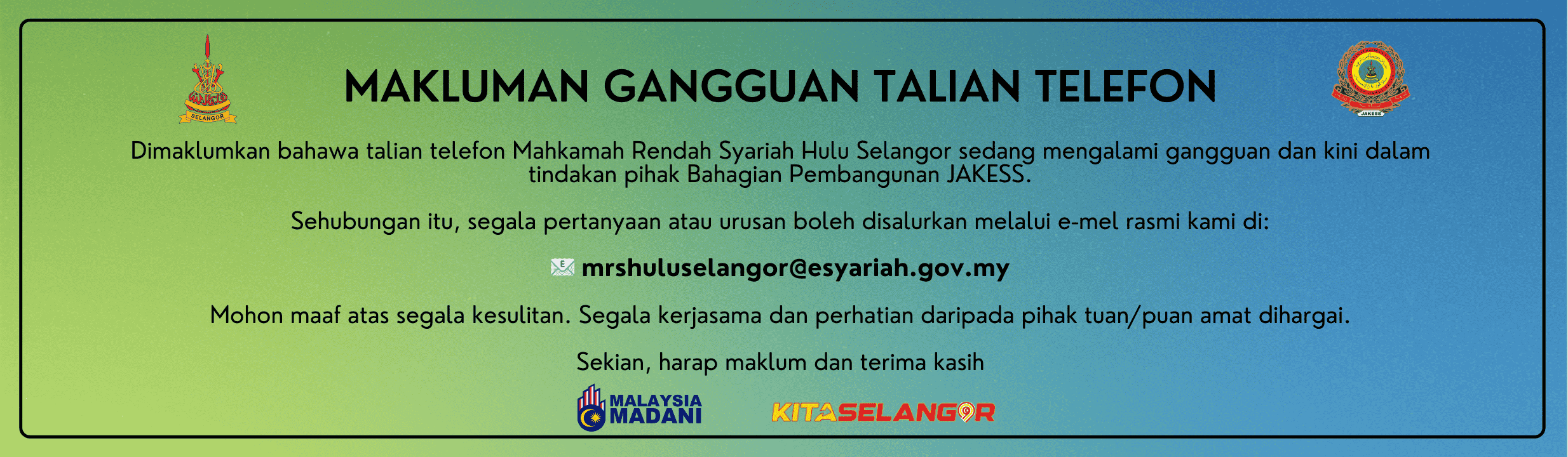 Banner - Pemakluman Talian Telefon MRS Hulu Selangor